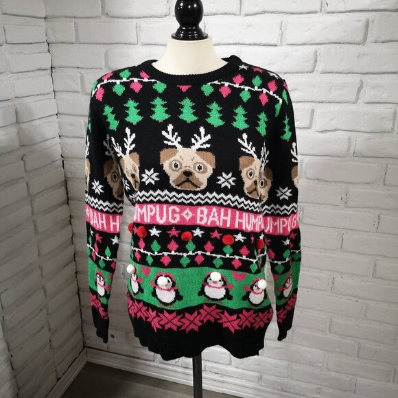 Happy Holidays Urban Heritage Ladies Size Large Bah Humbug Festive Sweater - Picture 1 of 12